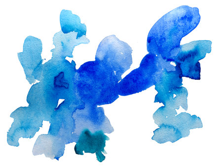 Blue and Green Hand Drawn Watercolor Spots Free Hand Textureの写真素材
