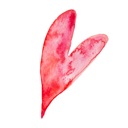 Red and Pink Hand Drawn Watercolor Spots Heart Isolated on White Backgroundの写真素材