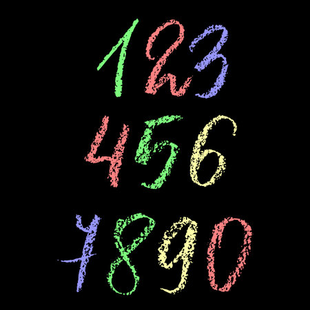 Hand Drawn Grunge Chalk Textured Numbers Signsのイラスト素材