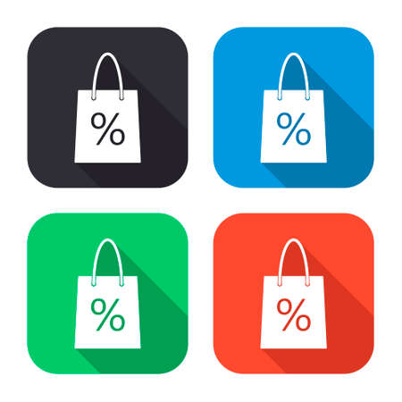 shopping bag vector icon with long shadow - colred setのイラスト素材