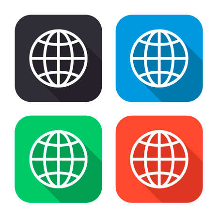globe vector icon with long shadow - colred setのイラスト素材