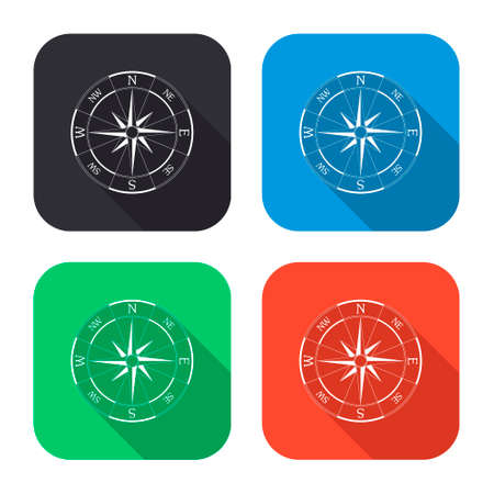 wind rose compass vector icon with long shadow - colred setのイラスト素材