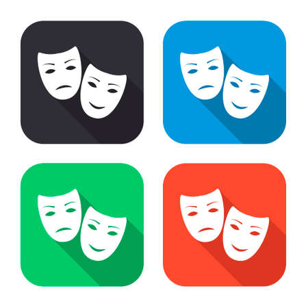 tragedy and comedy masks vector icon with long shadow - colred setのイラスト素材