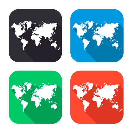 world map vector icon with long shadow - colred setのイラスト素材