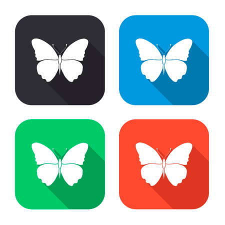 butterfly vector icon with long shadow - colred setのイラスト素材