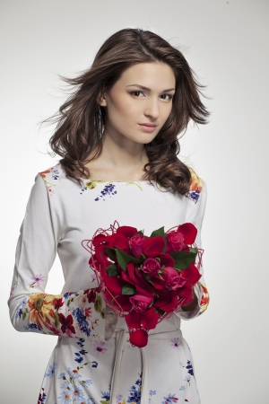 beautiful girl with a gift on Valentine Day の写真素材