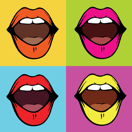 Set of bright colorful surprised wide open mouths.のイラスト素材