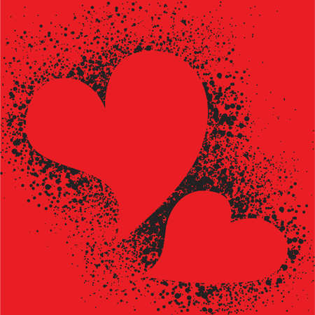 red hearts on spray grunge splatter background - vector illustrationのイラスト素材