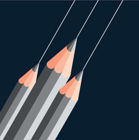 silver pencils on dark blue backgroundのイラスト素材