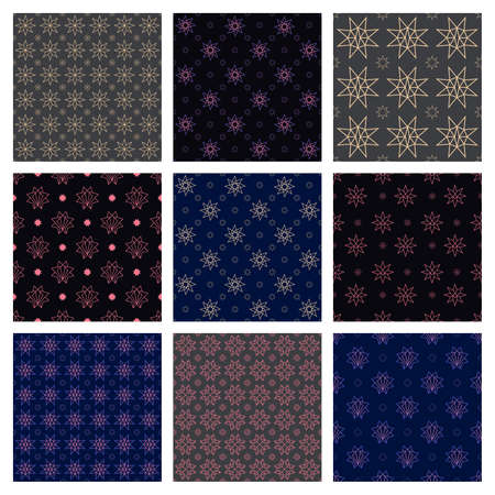 Set of 9 seamless patterns with stars on dark backgroundsのイラスト素材
