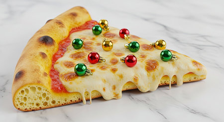 Enjoy festive pizza with holiday ornaments for a unique celebration, perfect for seasonal promotionsの素材
