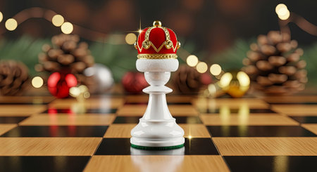 Elevated chess piece wearing a crown, perfect for holiday promotions or sophisticated strategic conceptsの素材