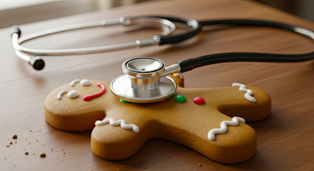 Gingerbread Man Cookie With Stethoscope For Medical Theme And Holiday Cheerの素材