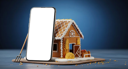Gingerbread House Scene With Smartphone Stand, Farm Decor, and Festive Holiday Cheer for Photo Propsの素材