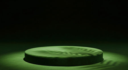 Dark Green Velvet Podium Stand with Palm Leaf Shadow for Luxury Product Presentationの素材