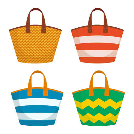 Beach bags with different patterns and colorsのイラスト素材
