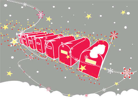 red mailboxs on sky with snow and starsのイラスト素材