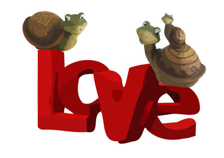 Turtles are on the words loveのイラスト素材