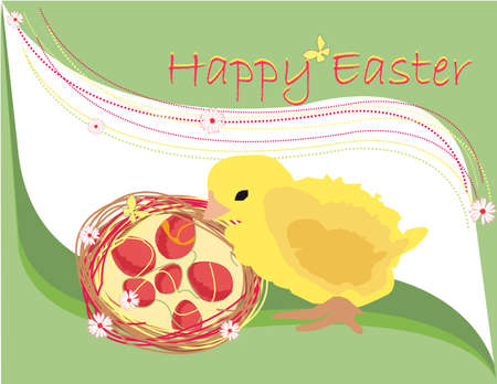 easter decoration, basket with eggs and chickenのイラスト素材