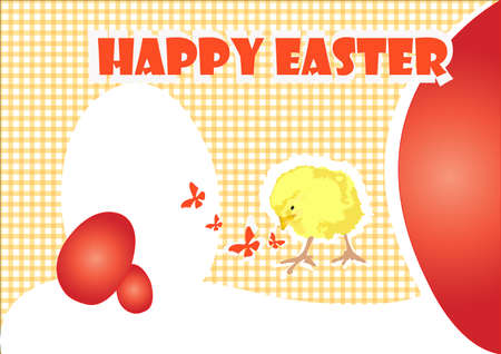 easter decoration with red eggs and chickenのイラスト素材