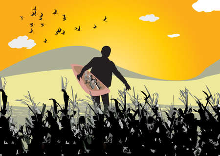 woman to sow in the fieldのイラスト素材