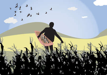 woman to sow in the fieldのイラスト素材