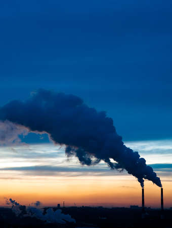 Dirty smoke on evening the sky, ecology problem 