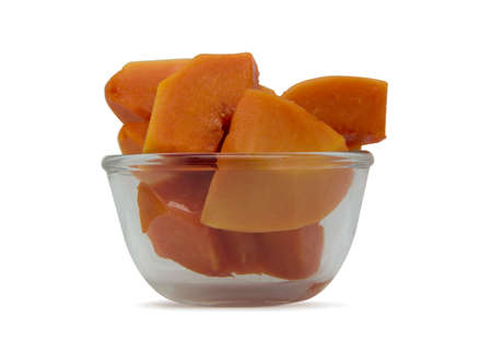 papaya slice in small cup glassの写真素材