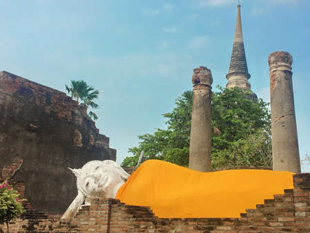 Reclining Buddha in Wat Yai Chaimongkol Ayutthaya Thailand.の写真素材
