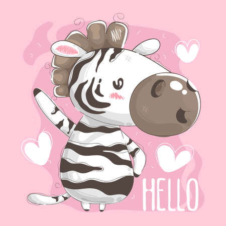 Cute zebra says hello with heartのイラスト素材