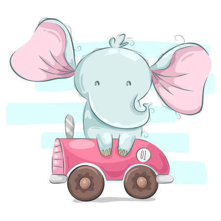 Cute baby elephant with car cartoonのイラスト素材