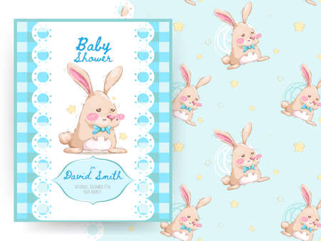 Baby shower card with cute rabbitのイラスト素材