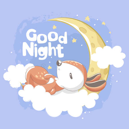 squirrel sleeping in the clouds with good night letteringのイラスト素材