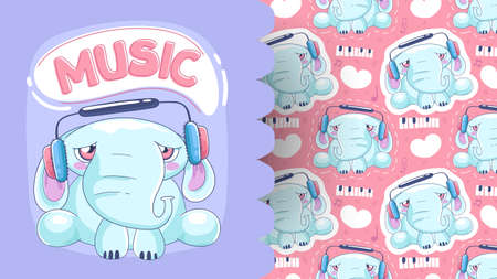 Illustration of adorable baby elephant with pattern backgroundのイラスト素材