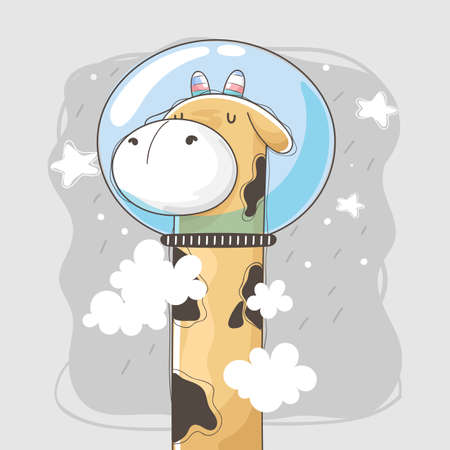 Illustration of giraffe with astronaut helmetのイラスト素材