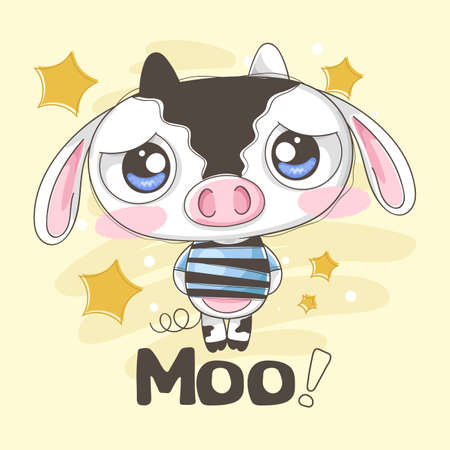 Sad and tender little cow with starsのイラスト素材
