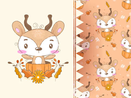 Beautiful reindeer in pumpkin with pattern backgroundのイラスト素材