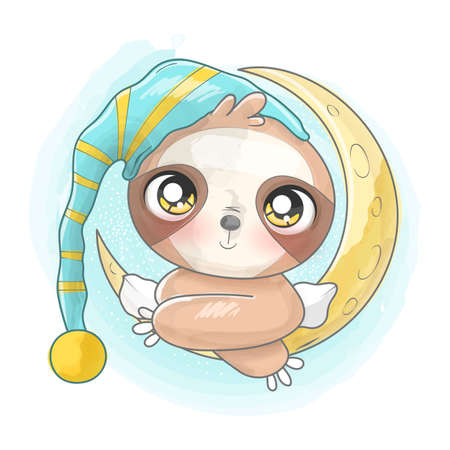 Beautiful sloth on the moonのイラスト素材