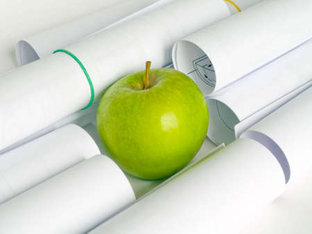 Green apple and blanching paperの写真素材