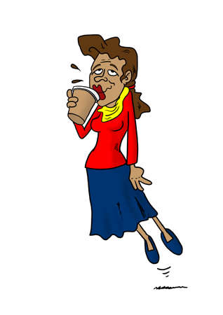 Woman floating while drinking coffeeの写真素材