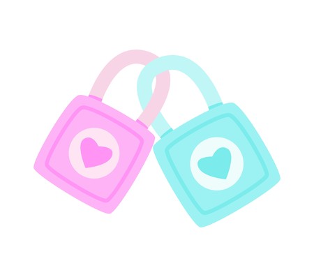 The lock is lock together, Lock of love is lock together, The abstract image of the meaning of love, Love card for Valentine's Day, Picture for wedding, cute vector, colorful illustrationのイラスト素材