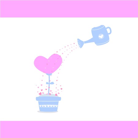 Watering Love tree, Watering heart tree, Take care of your love, Love card for Valentine's Day, Abstract picture for wedding, cute vector, colorful illustration, white backgroundのイラスト素材