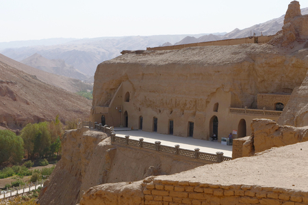 Landscape view of The Bezeklik Thousand Buddha Caves in Turpan Xinjiang Province China.のeditorial素材