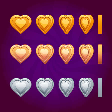 Rotation animation heart coins in gold, bronze and silverのイラスト素材