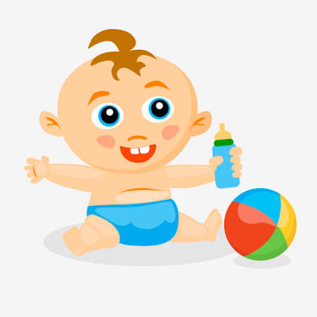 baby with a pacifier and a ballのイラスト素材