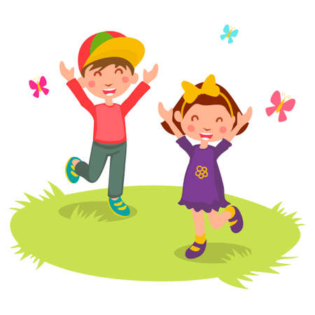Vector illustration of Happy kids cartoon 2, vectorのイラスト素材