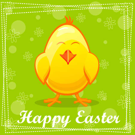 Cute yellow cartoon chicken in vectorのイラスト素材