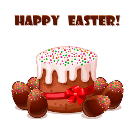 card Easter cake and chokolate eggs in vector
