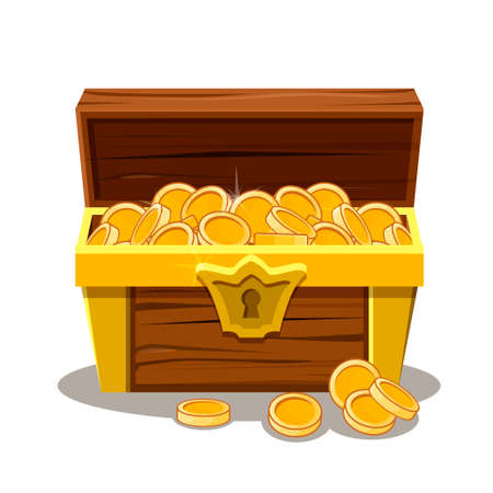 wood Treasure chest and gold coin in vectorのイラスト素材