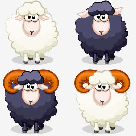 cartoon black and white sheep in vectorsのイラスト素材